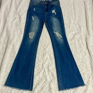 Song Flare Jeans Women’s size 7 Distressed Dark Blue Flare Jeans